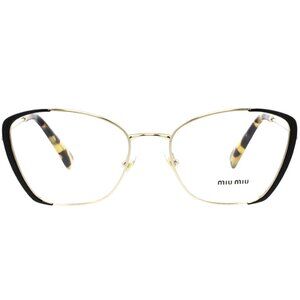 Miu Miu Eyeglasses Frames VMU51U Black Gold Tortoise Cat Eye Full Rim 54-18-140